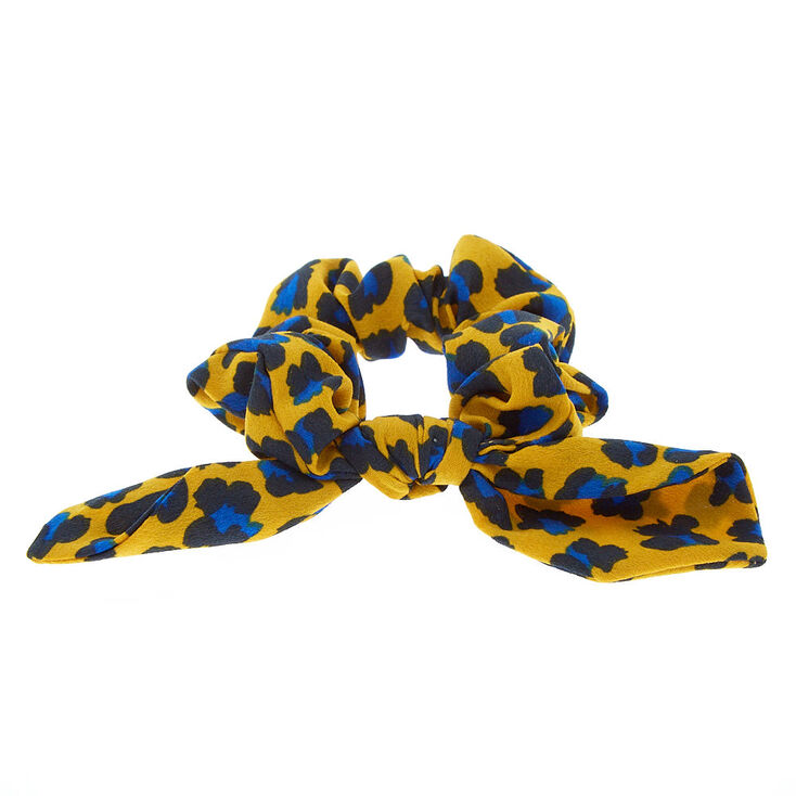 Bold Leopard Bow Hair Scrunchie - Mustard Yellow,