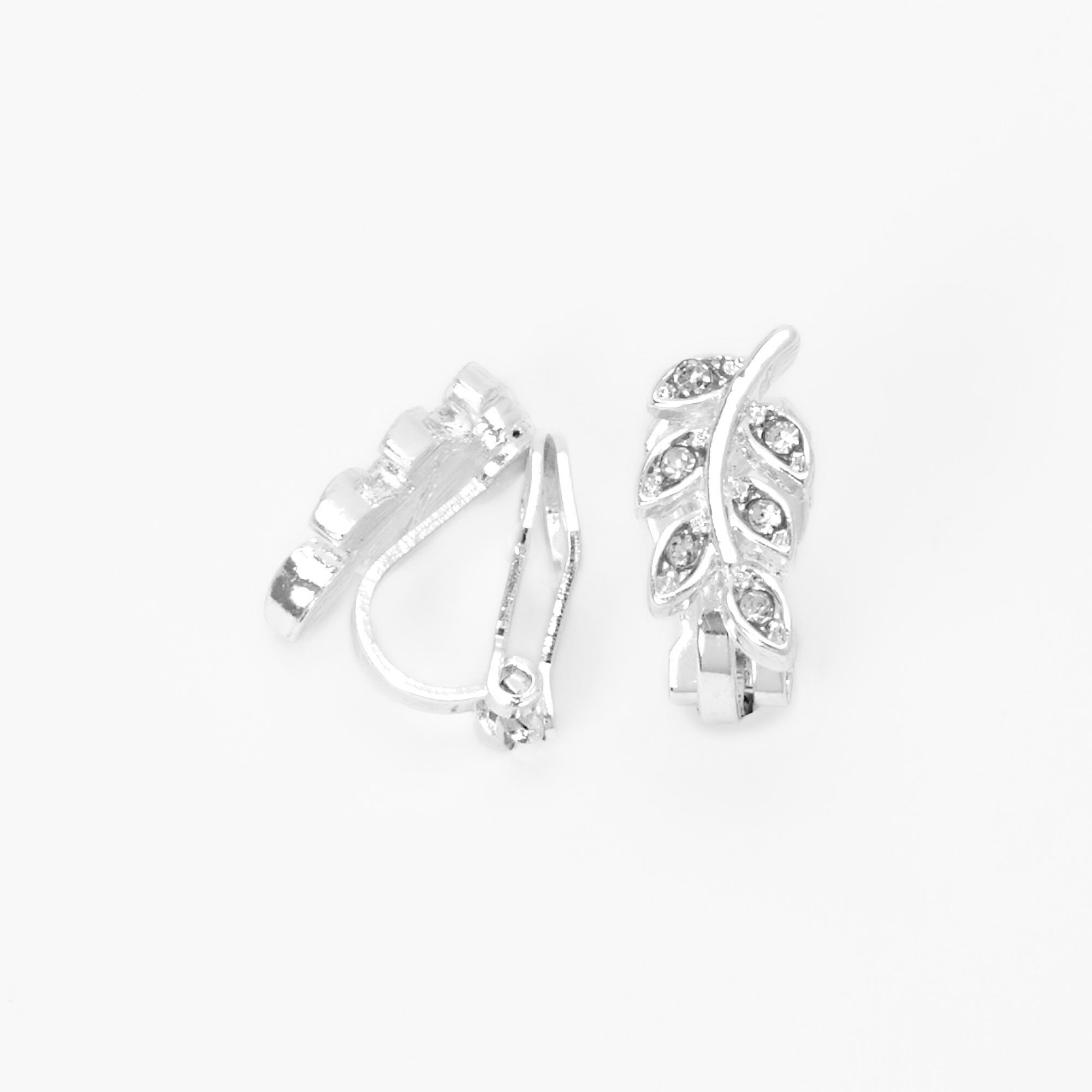 View Claires Crystal Leaves Clip On Stud Earrings Tone Silver information