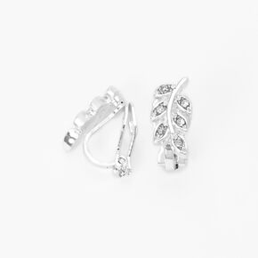 Crystal Leaves Clip-On Stud Earrings - Silver-tone,