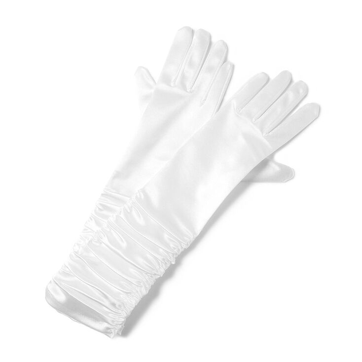 Long Satin Ruched Gloves - White,
