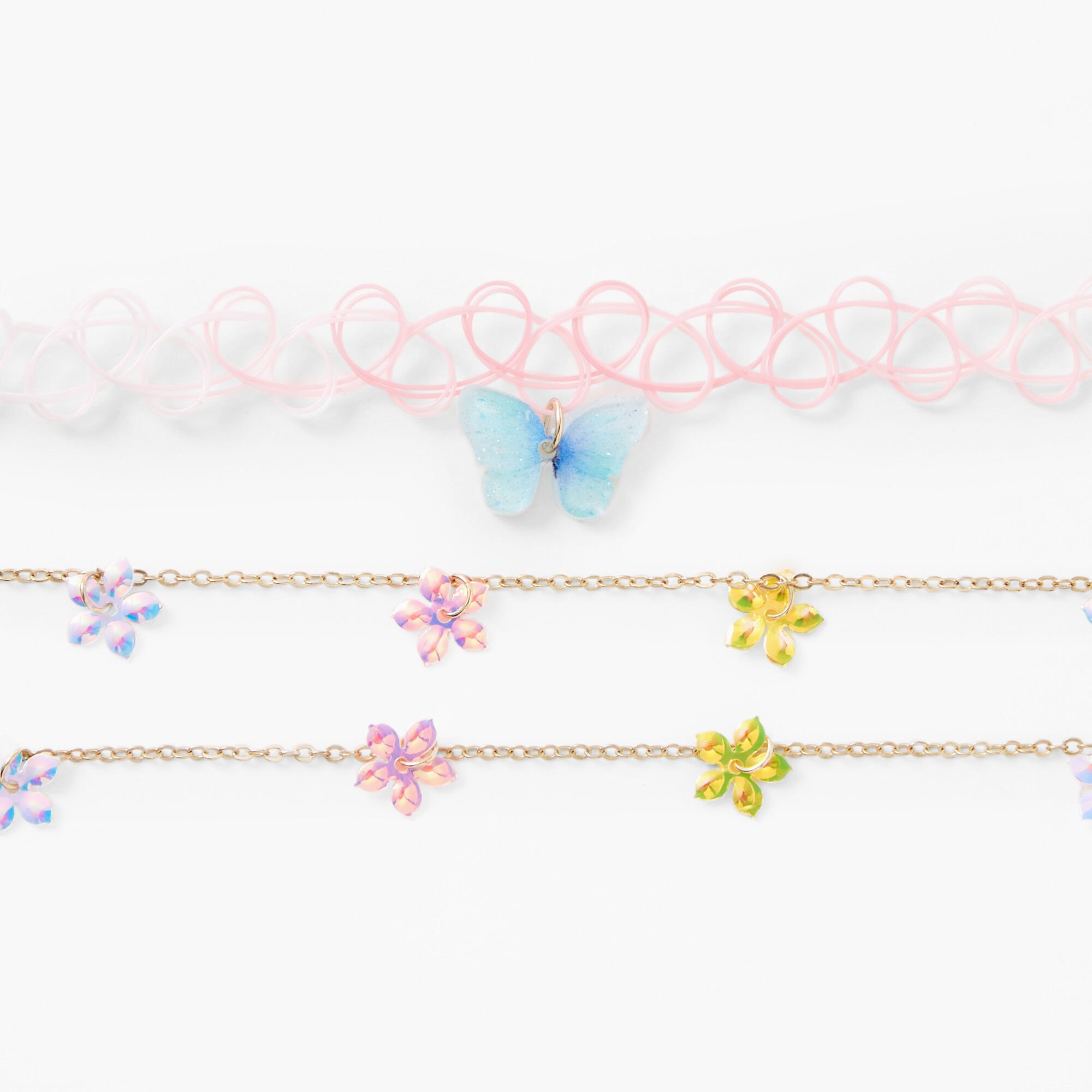 Claire's Club Floral Butterfly Choker & Multi-Strand Necklaces - 2 Pack,