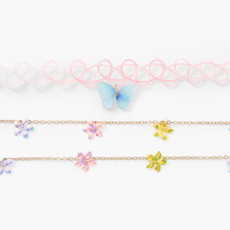 Claire&#39;s Club Floral Butterfly Choker &amp; Multi Strand Necklaces - 2 Pack,