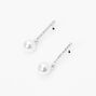 Silver Pearl Crystal 1&quot; Bar Drop Earrings,