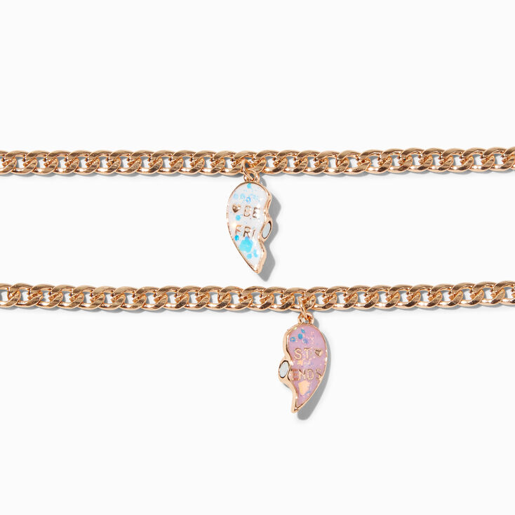 Best Friends UV Color-Changing Split Heart Curb Chain Bracelets - 2 Pack