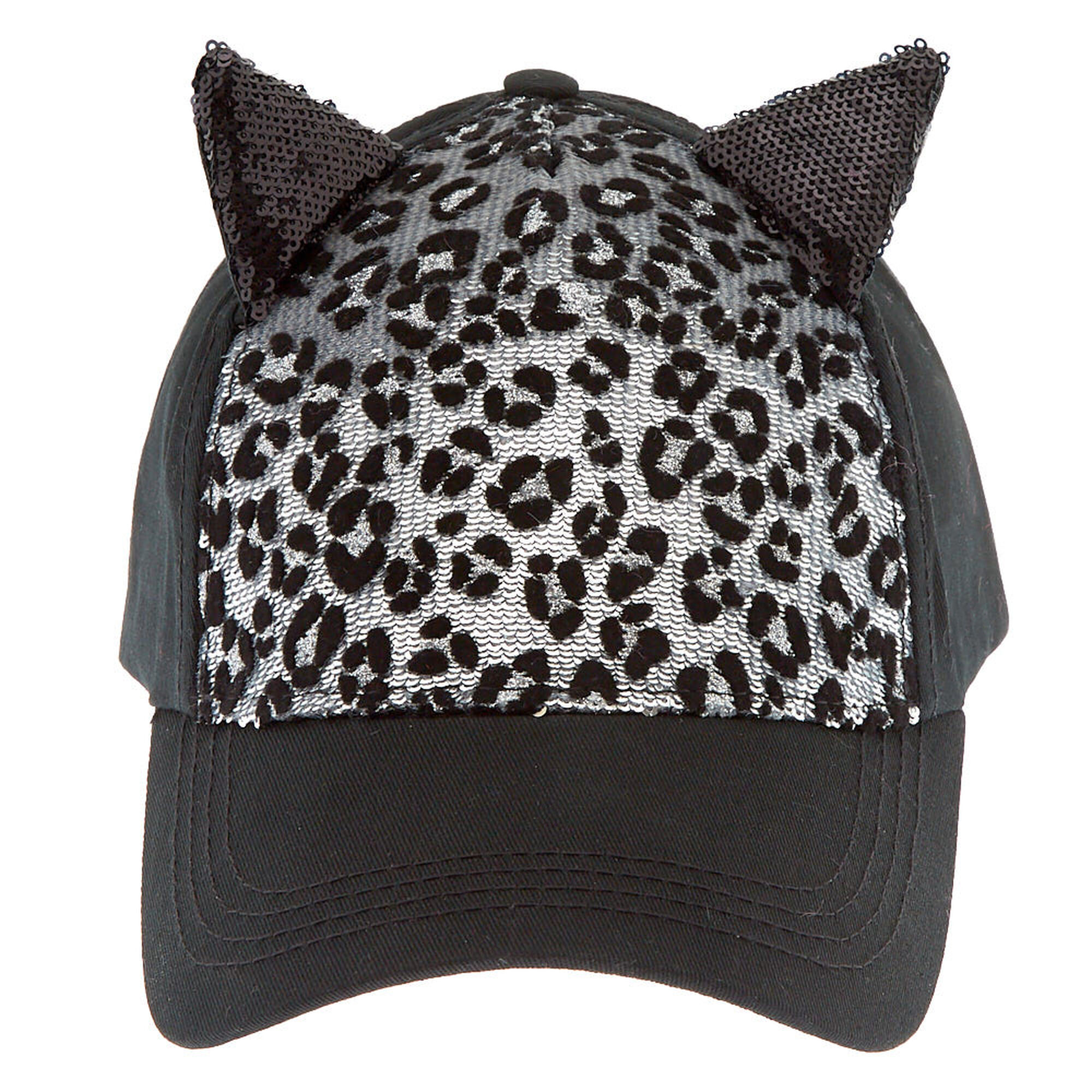 Sequin Leopard Cat Ear Baseball Cap Black Claire S Us