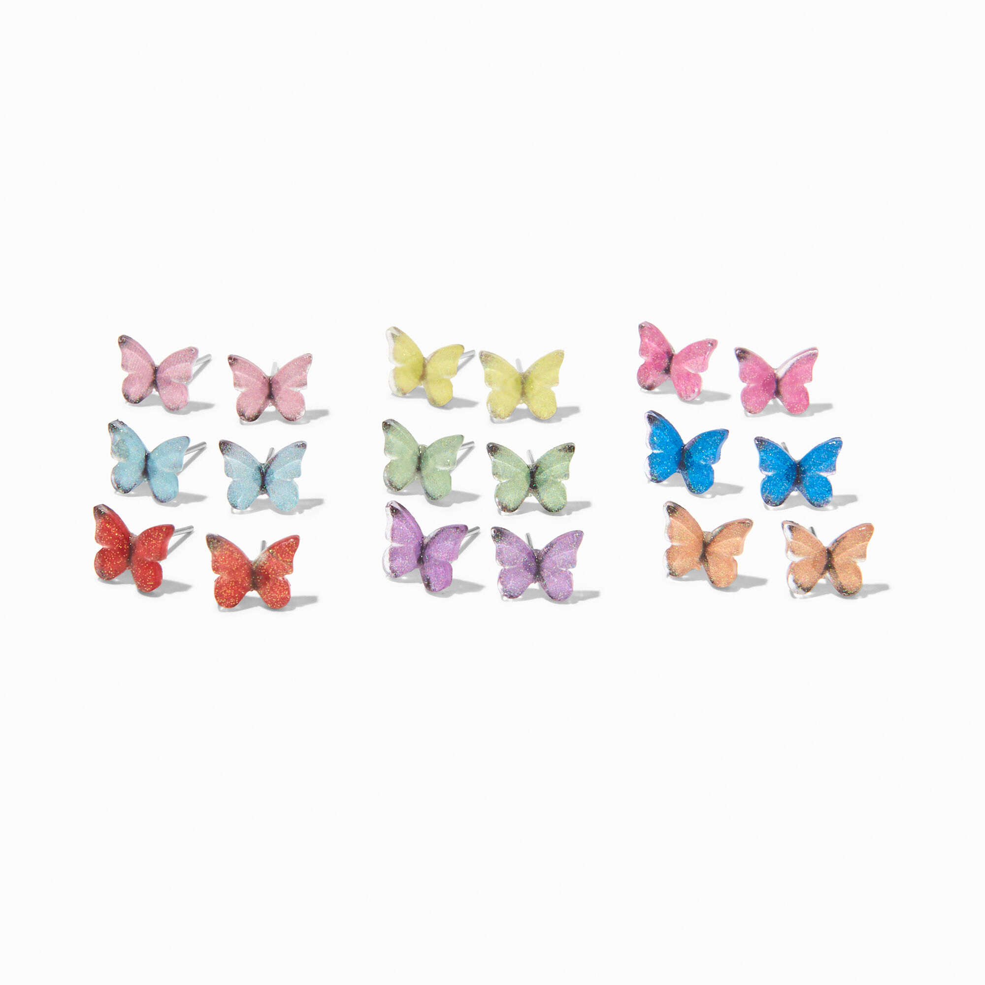 View Claires Bright Butterfly Stud Earrings 9 Pack Silver information