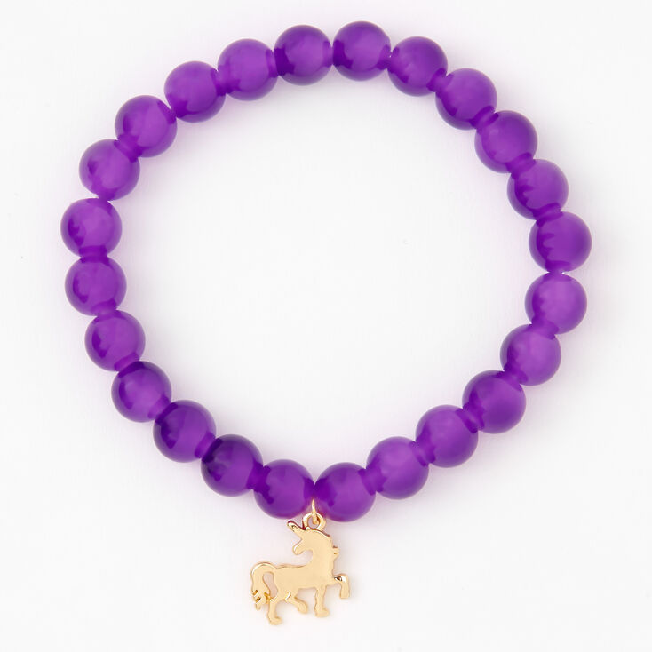 Bracelet &eacute;lastique perl&eacute; licorne couleur dor&eacute;e - Violet,