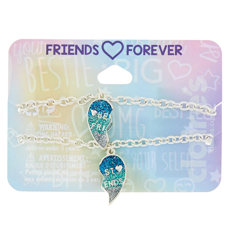Bracelets Best Friends couleur argent&eacute; avec charms c&oelig;ur bleu,