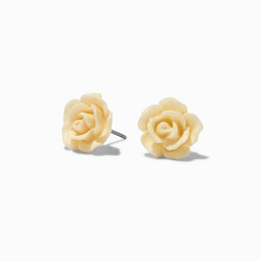 Ivory Carved Rose Stud Earrings ,