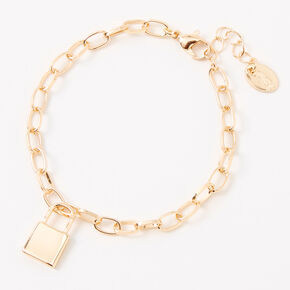 Gold-tone Padlock Charm Chain Link Bracelet,