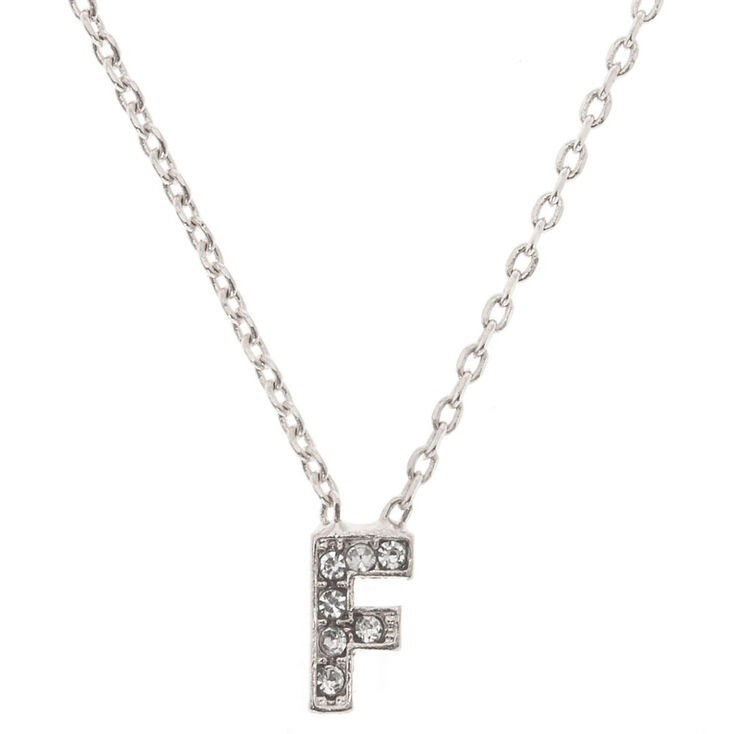 Silver Embellished Initial Pendant Necklace - F,
