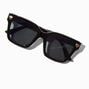 Gold Heart Studded Black Rectangular Sunglasses,