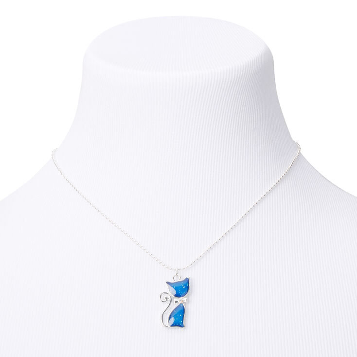 Silver Mood Cat Pendant Necklace,