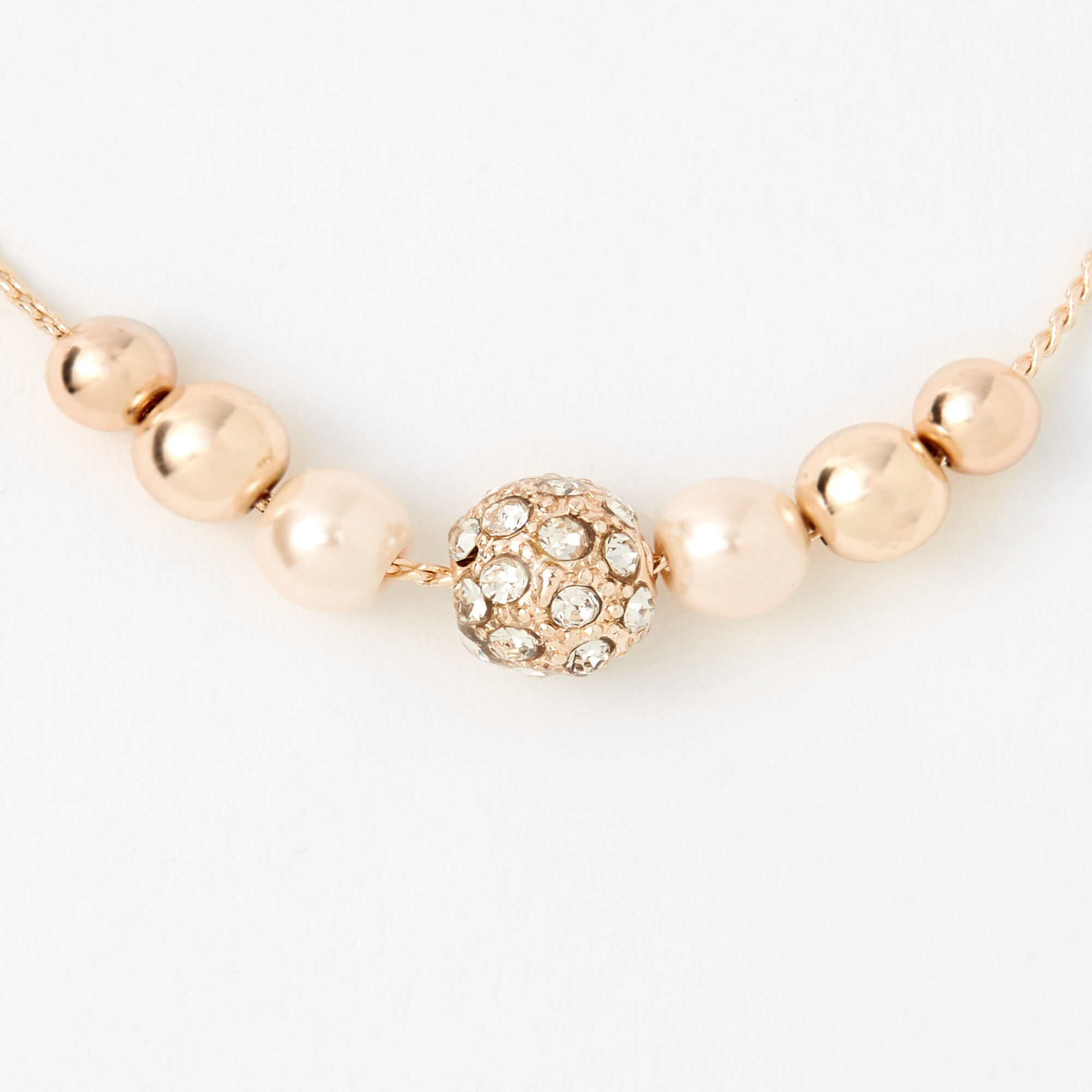Rose Gold-tone Crystal Fireball & Pearl Bolo Bracelet