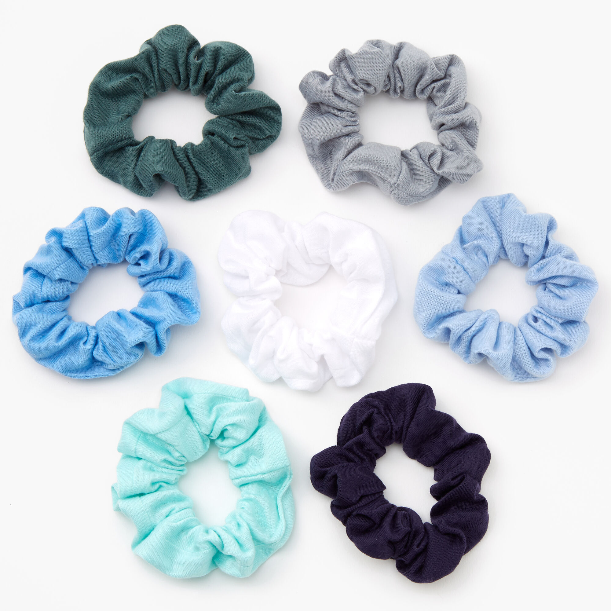 View Claires Shades Of Blue Solid Hair Scrunchies 7 Pack Green information