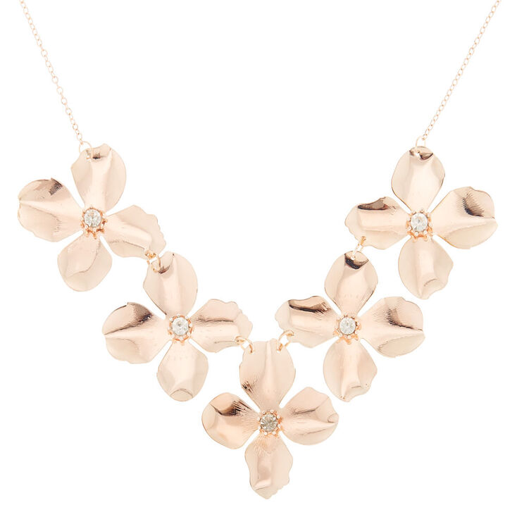 Rose Gold Large Flower Petal Statement Necklace,
