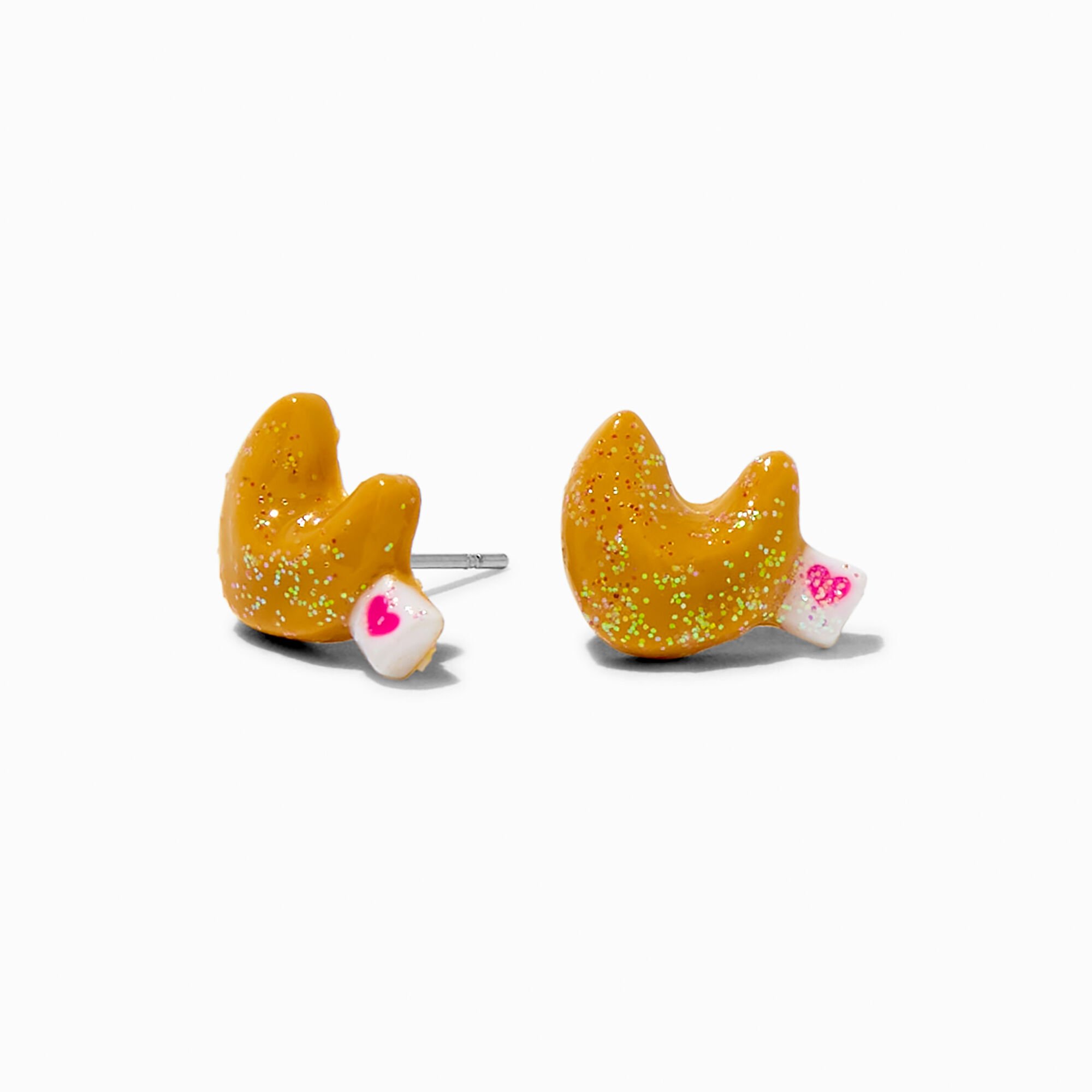 Glitter Fortune Cookie Stud Earrings,