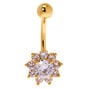 Gold-tone Stainless Steel Crystal Flower 14G Belly Bar,