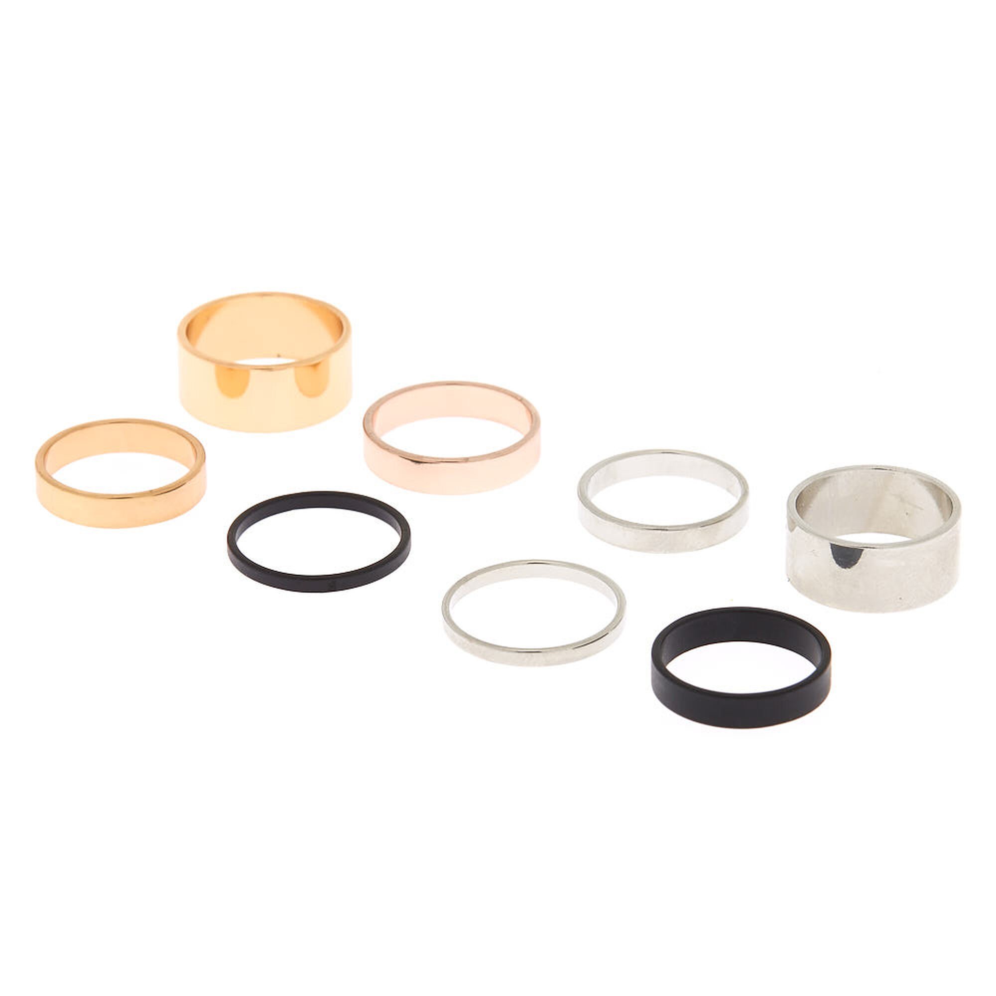 View Claires Mixed Metallic Band Rings 8 Pack Gold information