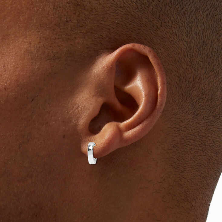 Silver-tone Cubic Zirconia Studs &amp; White Enamel Hoop Earrings - 3 Pack,