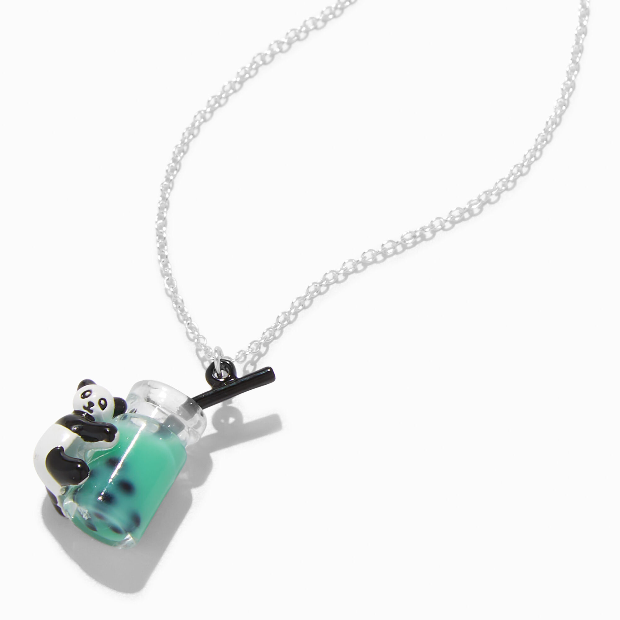 View Claires Panda Geen Bubble Tea Pendant Necklace Green information