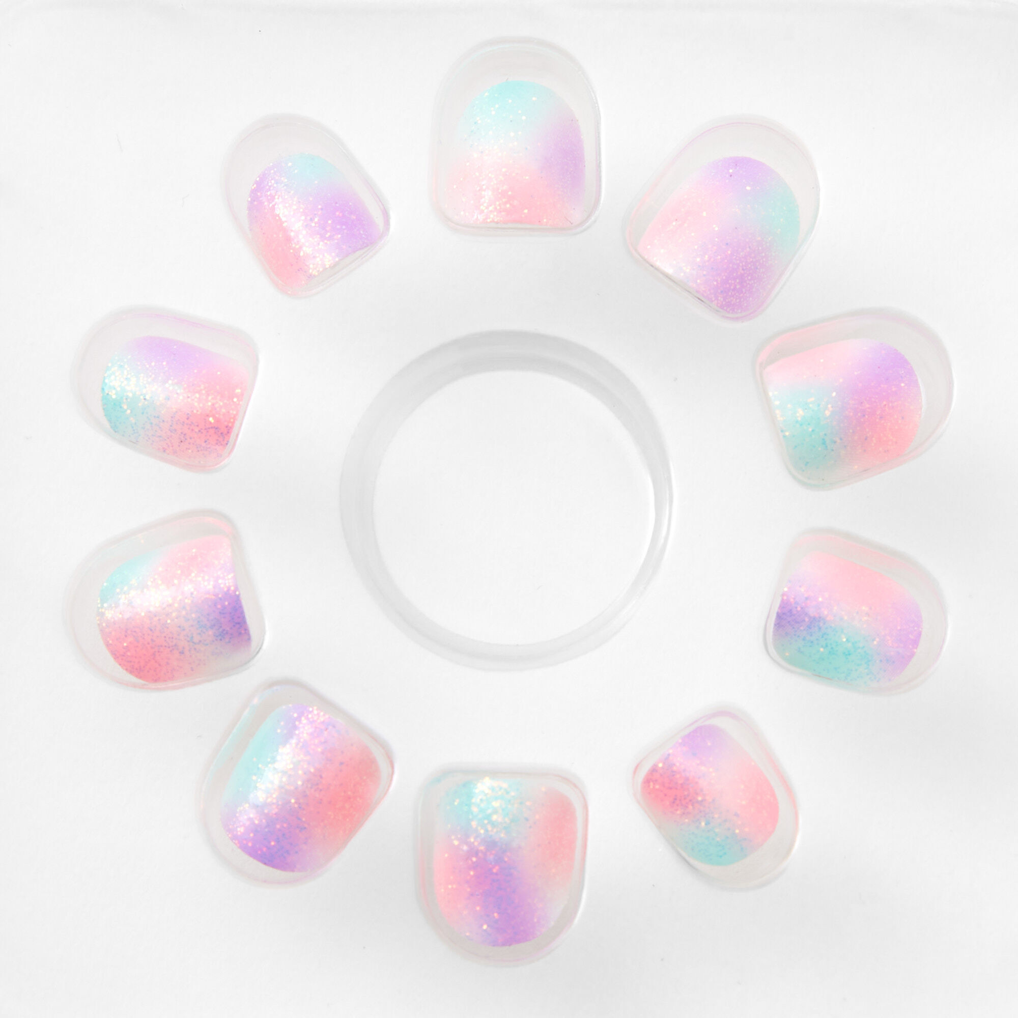 Claire's Faux ongles vegan autocollants carrés arc-en-ciel pailletés Claire's Club - Lot de 10
