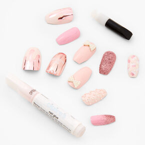 Birthday Girl Coffin Faux Nail Set - Pink, 24 Pack,