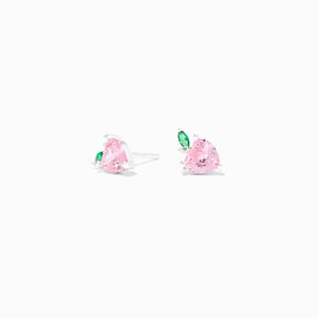 Sterling Silver Cubic Zirconia Pink Strawberry Stud Earrings,