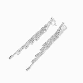 Silver 4&quot; Crystal Fringe Clip-On Drop Earrings,