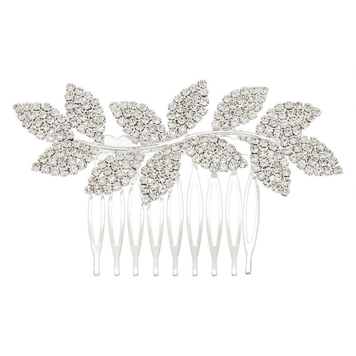 Silver Rhinestone Leaf Hair Comb,