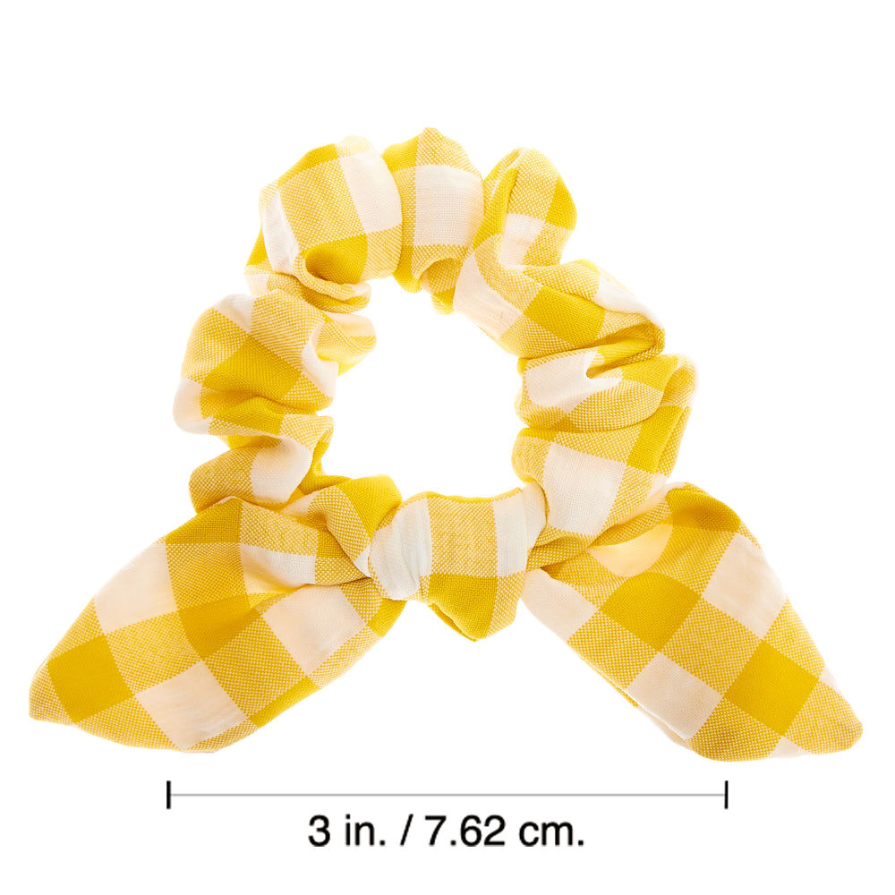 Small Gingham Knotted Bow Hair Scrunchie - Yellow,