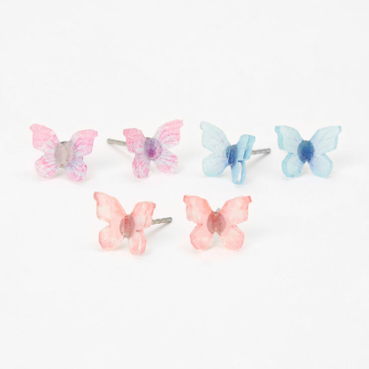 Embellished Butterfly Stud Earrings - 3 Pack,