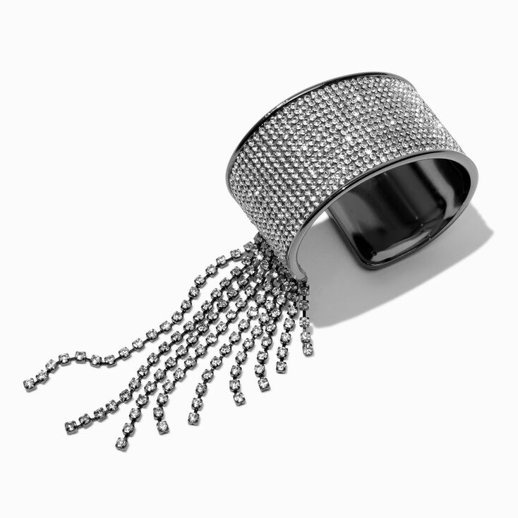Bracelet manchette &agrave; pompon strass couleur h&eacute;matite,