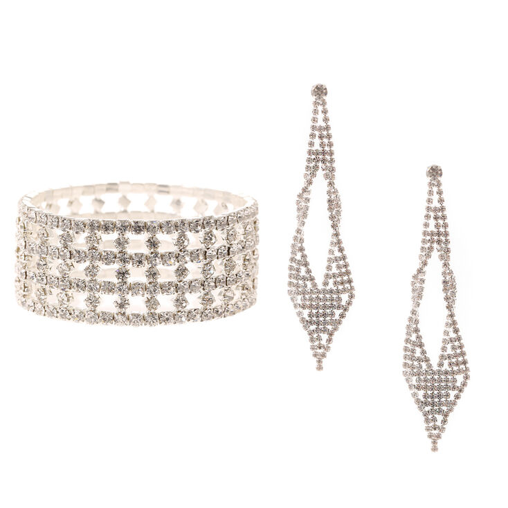 Rhinestone Bracelet Drop Earrings Set Claire S Us Rhinestone Bracelet Drop Earrings Set