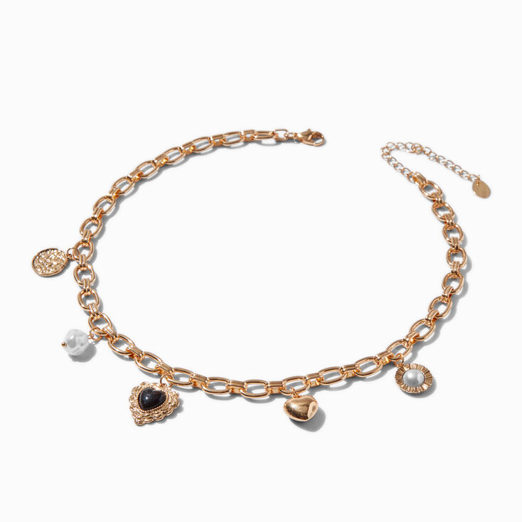 Gold-tone Retro Charm Necklace ,