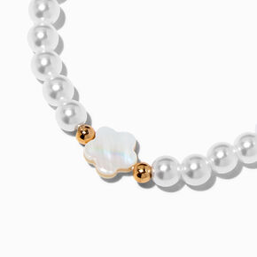 White Flower&amp; Silver-tone Beaded Stretch Bracelet,