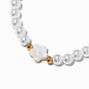 White Flower&amp; Silver-tone Beaded Stretch Bracelet,