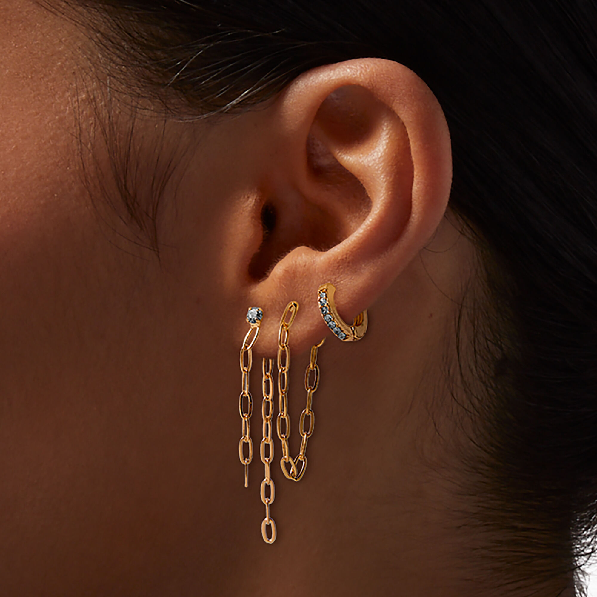Gold-tone Chain Earring Stackables Set - 6 Pack,