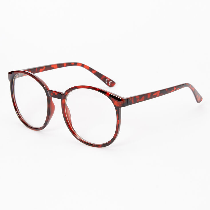 Tortoiseshell Round Clear Lens Frames - Red,