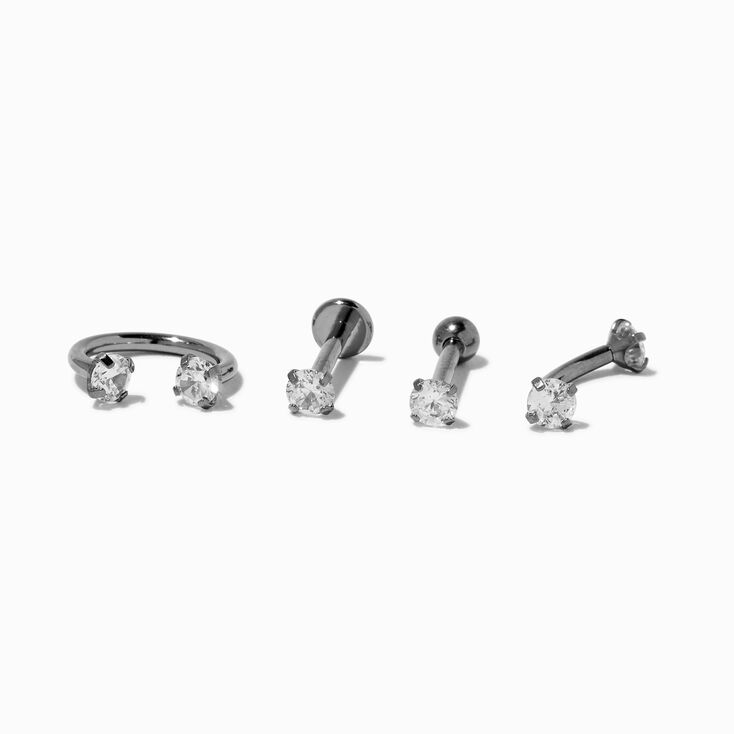 Clous pour piercing labret en zircon cubique 1,2&nbsp;mm en titane couleur argent&eacute;e - Lot de 4,