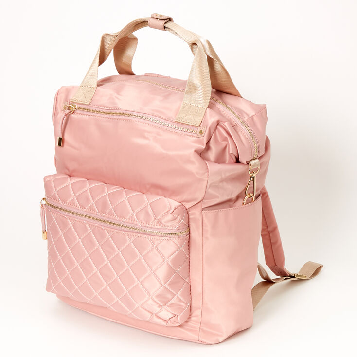 Claire's Sac à dos de taille moyenne à double poignée satiné et matelassé - Rose tendre