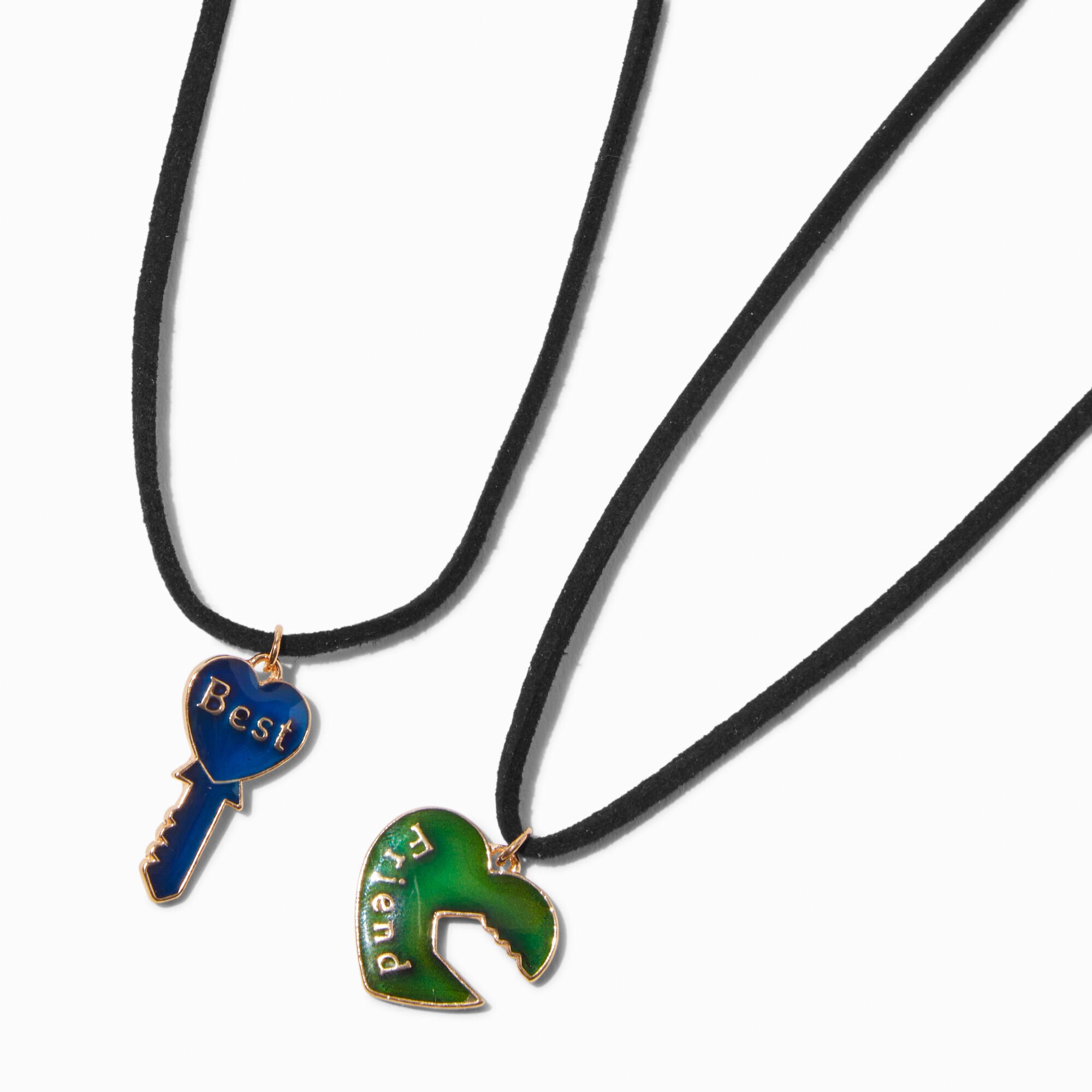 Best Friends Mood Lock & Key Pendant Black Cord Necklaces - 2 Pack,