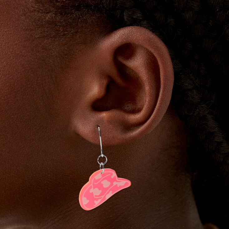 Pink Cowboy Hat 1&quot; Drop Earrings,