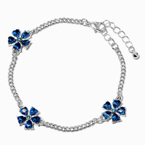 Bracelet de cha&icirc;ne fleur strass bleu saphir,