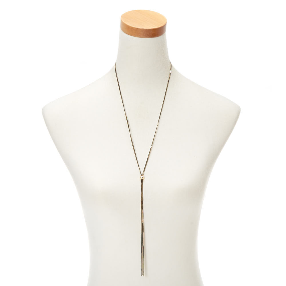Gold Shimmer Y-Neck Long Pendant Necklace,