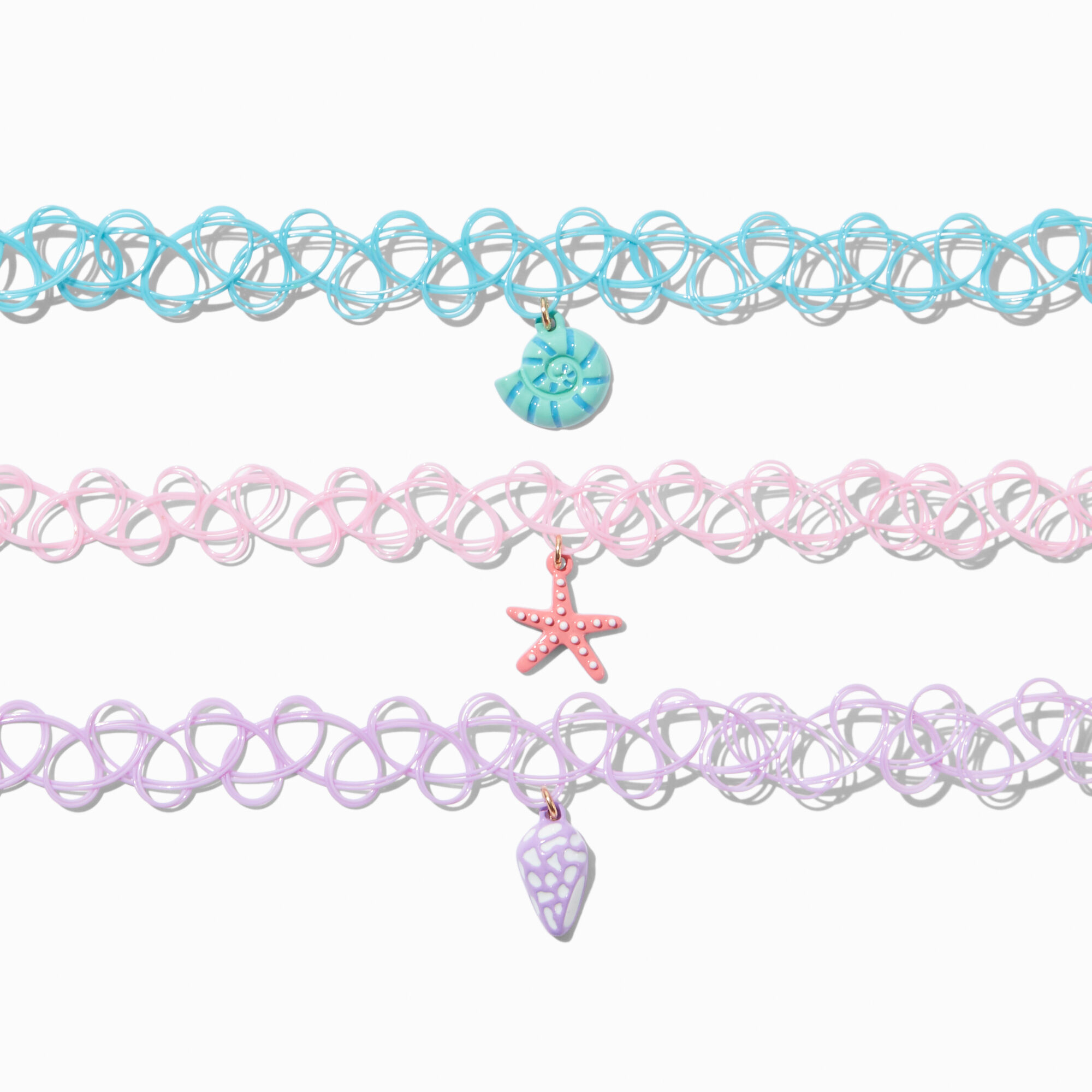 Claire's Club Pastel Beach Tattoo Choker Necklaces - 3 Pack,