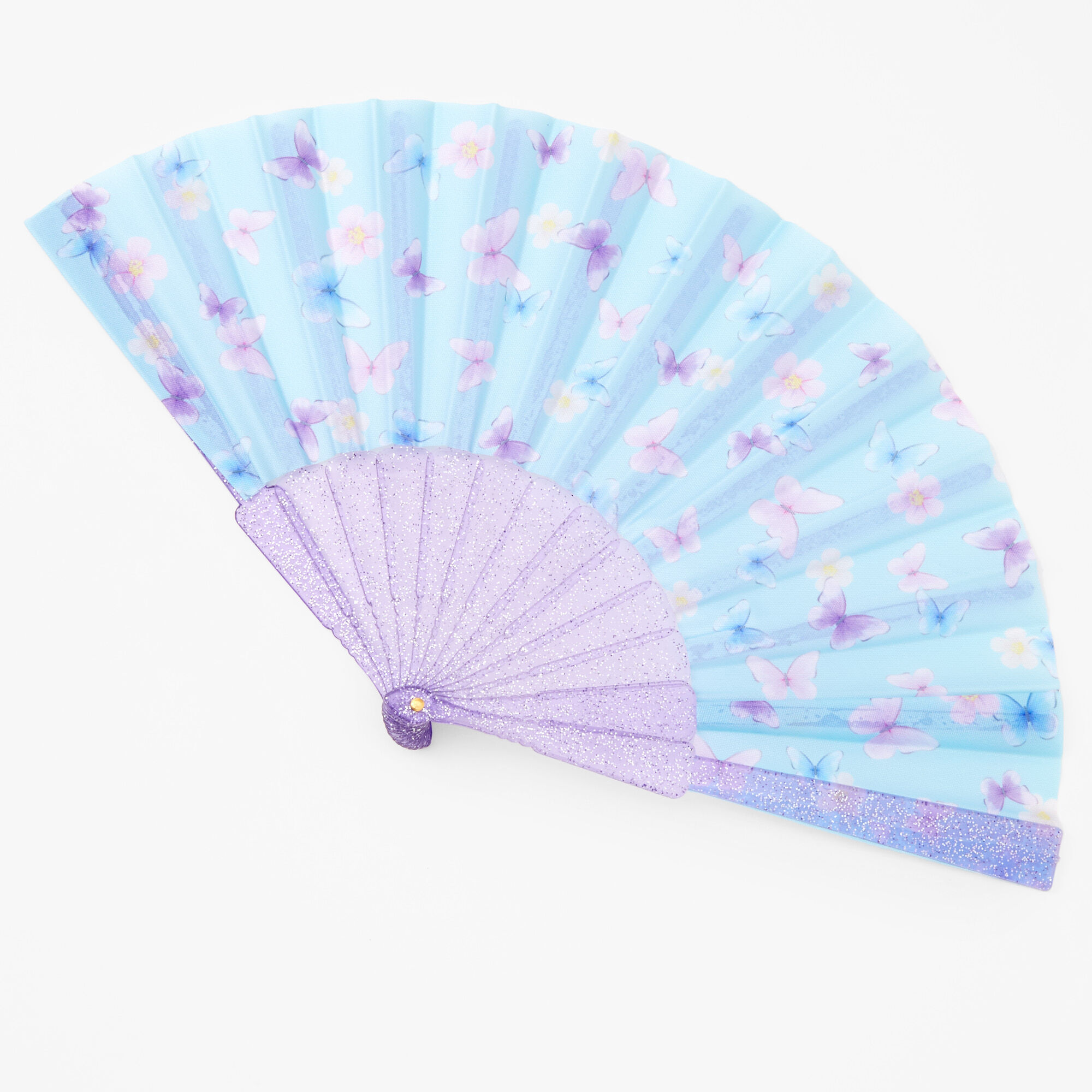 Claire's Club Butterfly Folding Fan -  Blue,