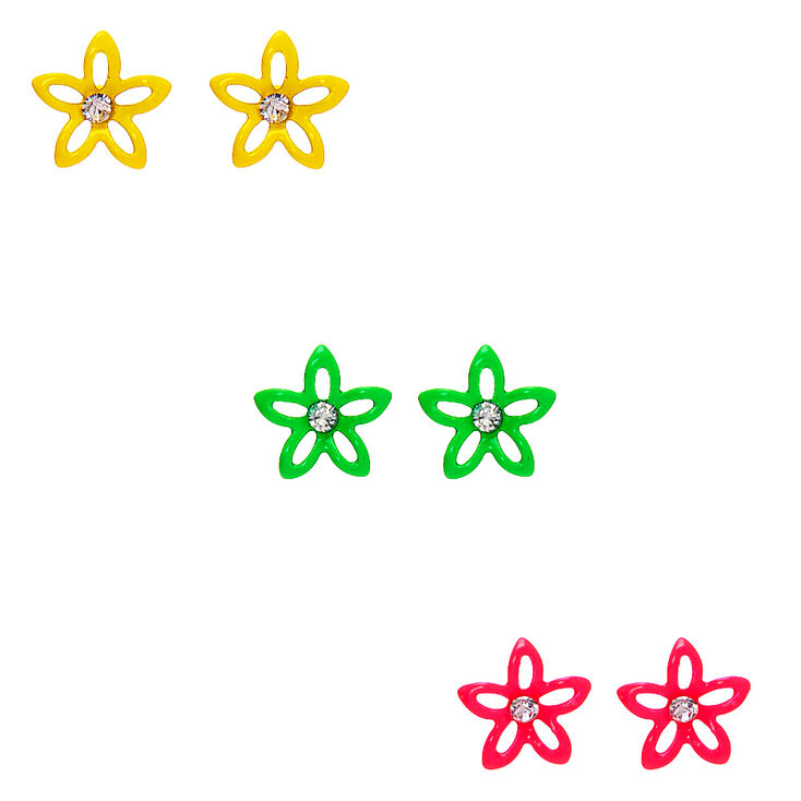 Neon Flower Stud Earrings - 3 Pack,