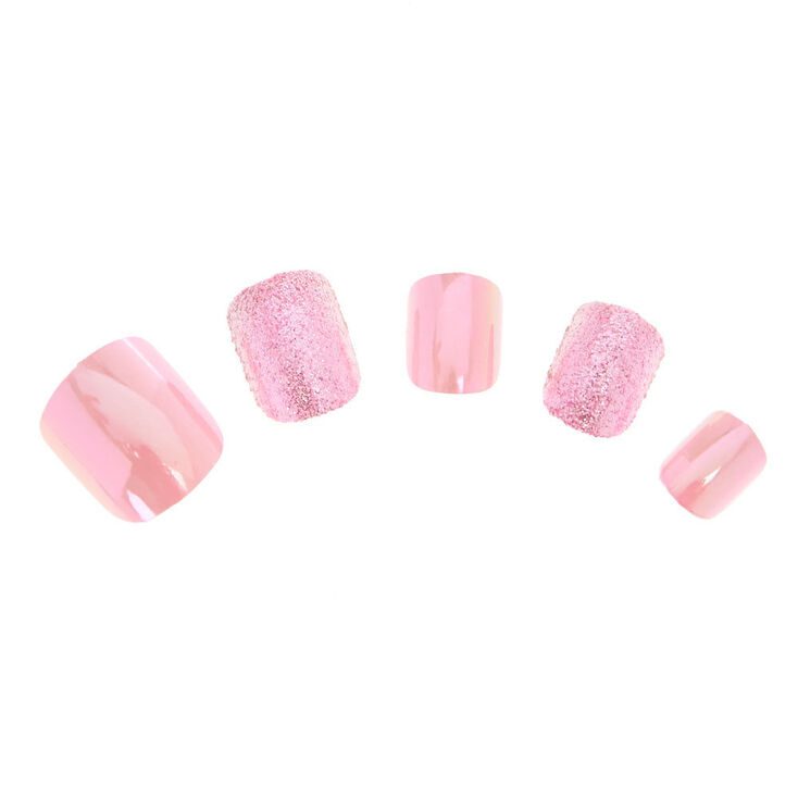 Iridescent Glitter Square Press On Faux Nail Set Pink 24 Pack Claire S Short square nails and great color: