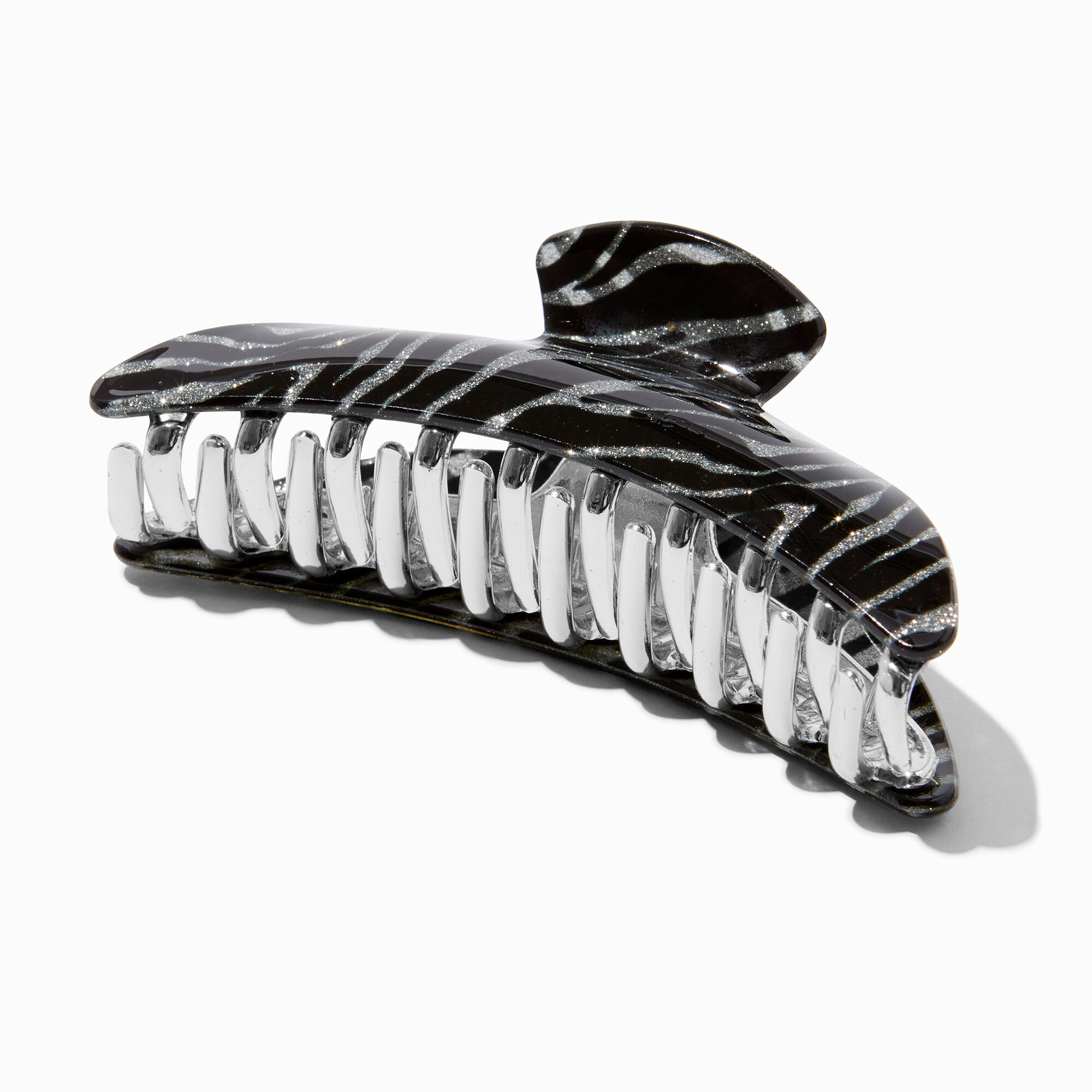 Silver-tone Glitter Zebra Large Hair Claw,
